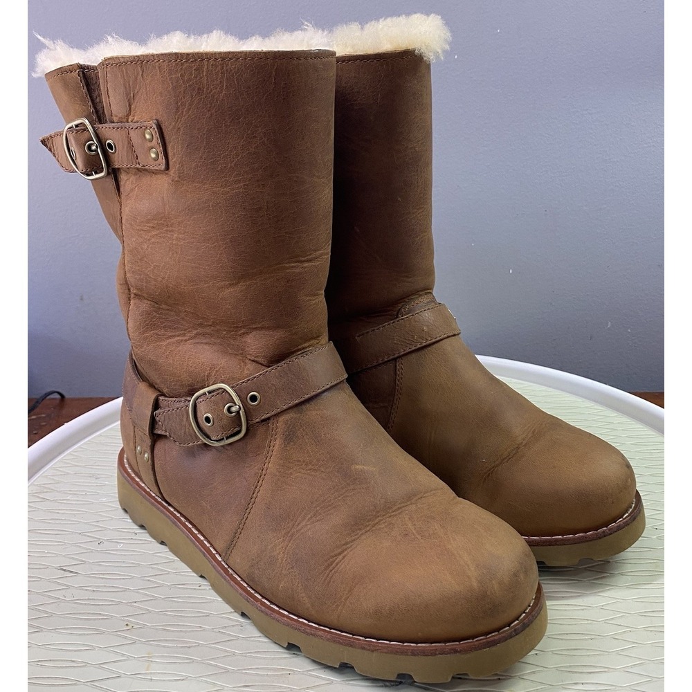 UGG Noira Womens Waterproof Leather Sheepskinโ Lining Boots Chestnut Brown 7